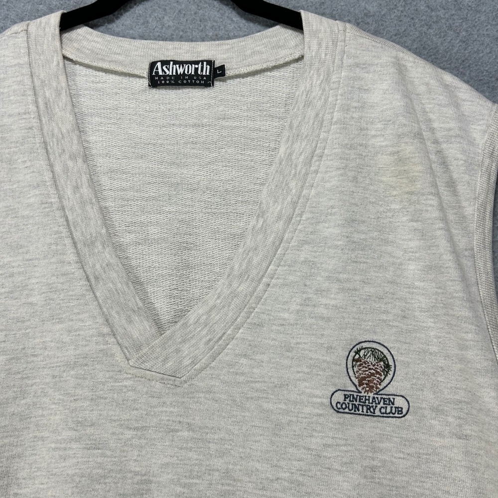 Ashworth Sweatshirt Vest Pinehaven Country Club Mens L Gray Old Money Vintage